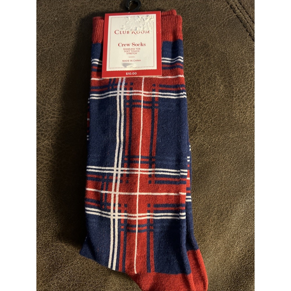 Club Room Men's Novelty Christmas Crew Socks One Size Holiday Plaid